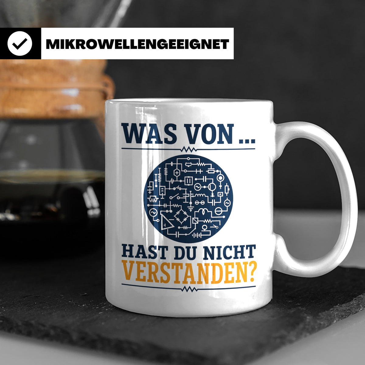 Elektriker Tasse mit Spruch Was von Schaltplan hast du nicht – Weiß [farbe:weiß]