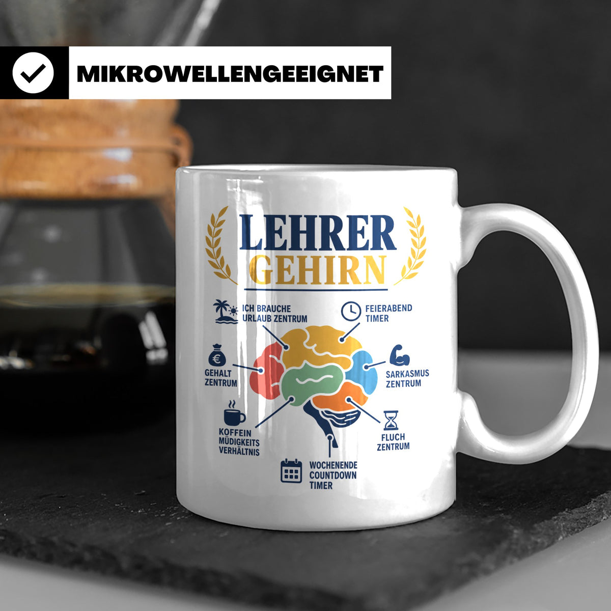 Lehrer Gehirn Tasse lustiger Spruch Kaffeetasse für Lehrerin – Weiß [farbe:weiß]