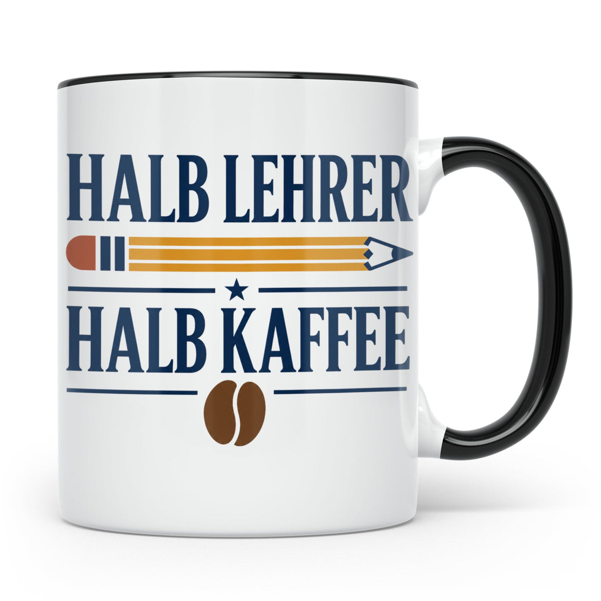 Lehrer Tasse mit Spruch Halb Lehrer Halb Kaffee | Lustige Ka – Schwarz [farbe:schwarz]