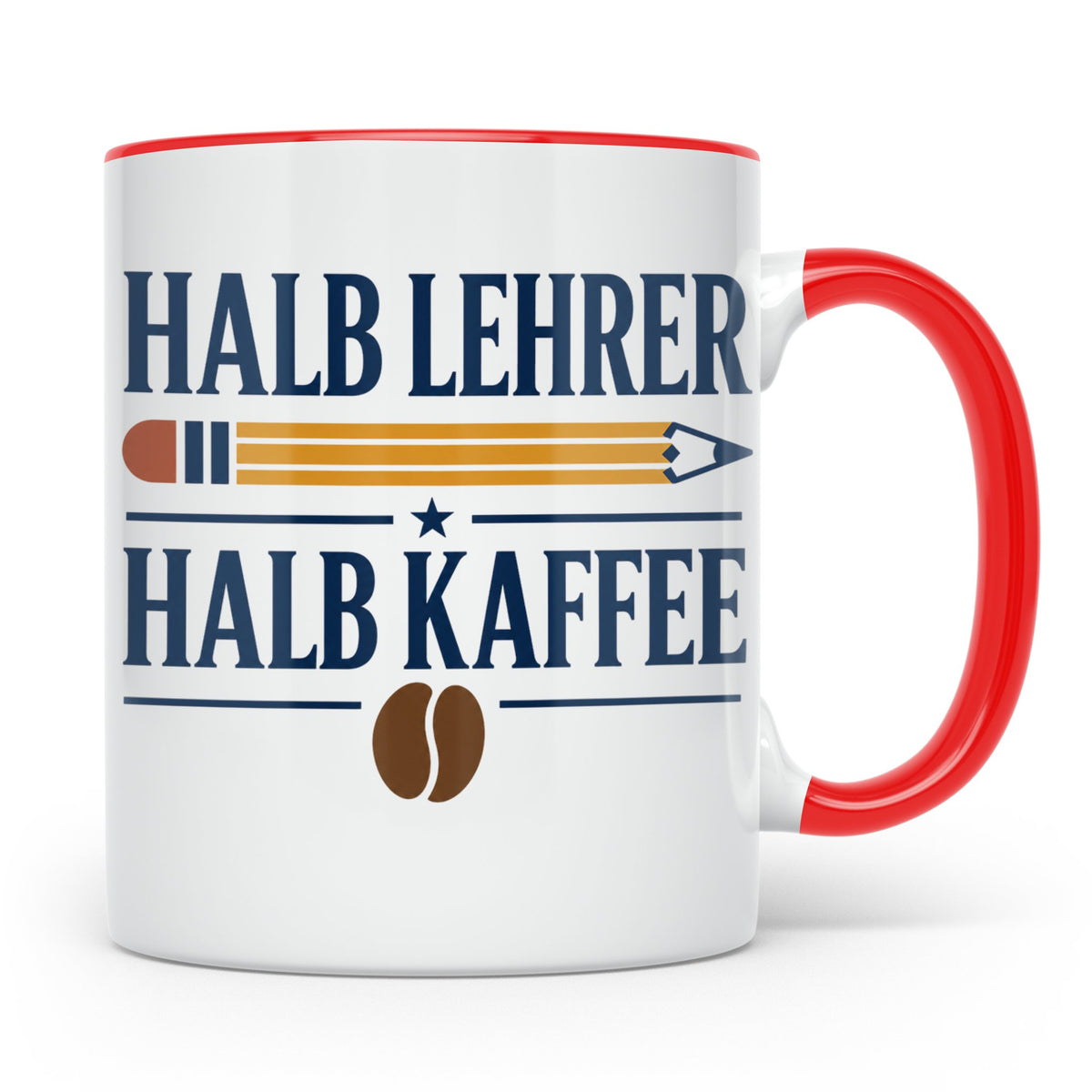 Lehrer Tasse mit Spruch Halb Lehrer Halb Kaffee | Lustige Ka – Rot [farbe:rot]