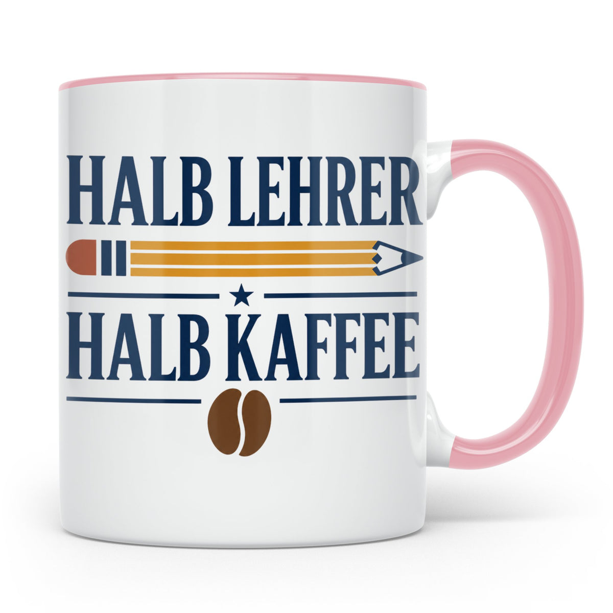 Lehrer Tasse mit Spruch Halb Lehrer Halb Kaffee | Lustige Ka – Rosa [farbe:rosa]
