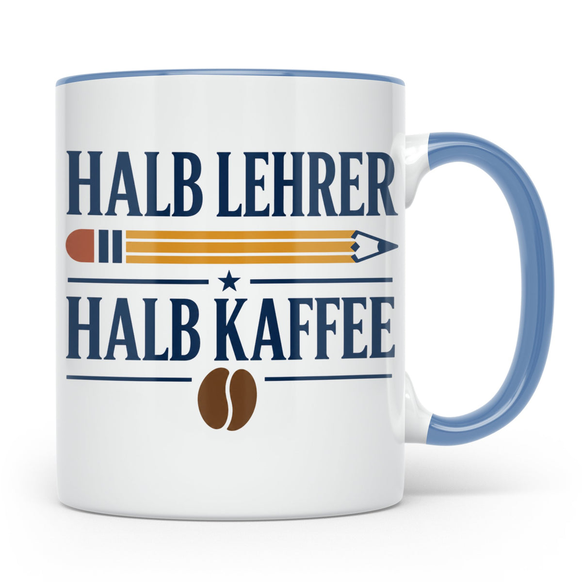 Lehrer Tasse mit Spruch Halb Lehrer Halb Kaffee | Lustige Ka – Blau [farbe:blau]