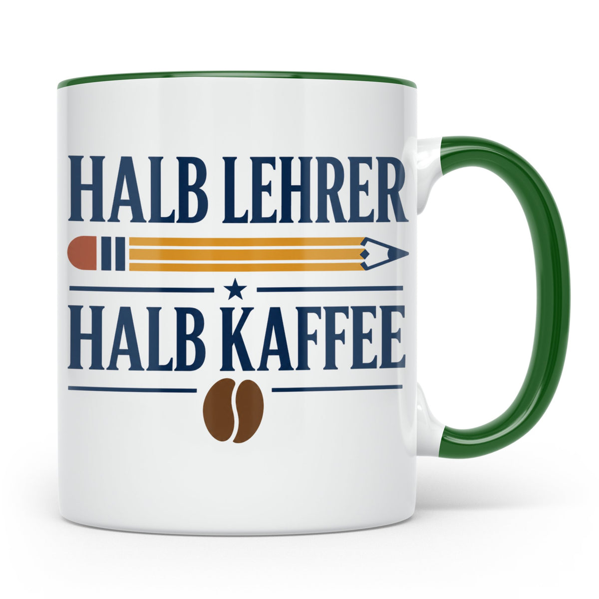 Lehrer Tasse mit Spruch Halb Lehrer Halb Kaffee | Lustige Ka – Grün [farbe:grün]