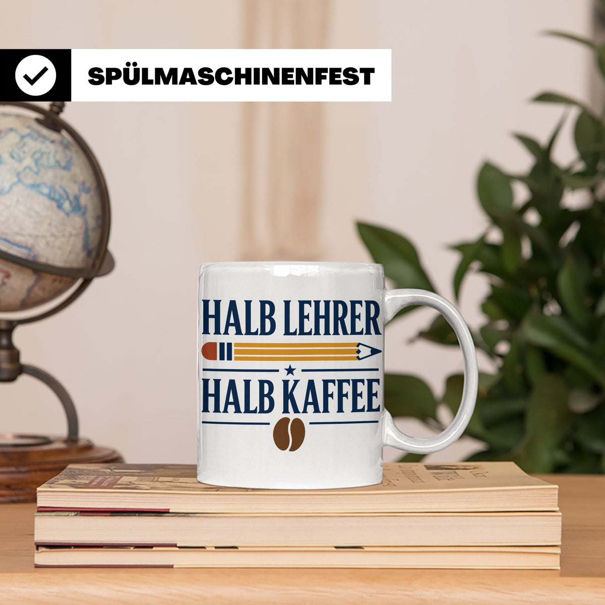 Lehrer Tasse mit Spruch Halb Lehrer Halb Kaffee | Lustige Ka – Weiß [farbe:weiß]