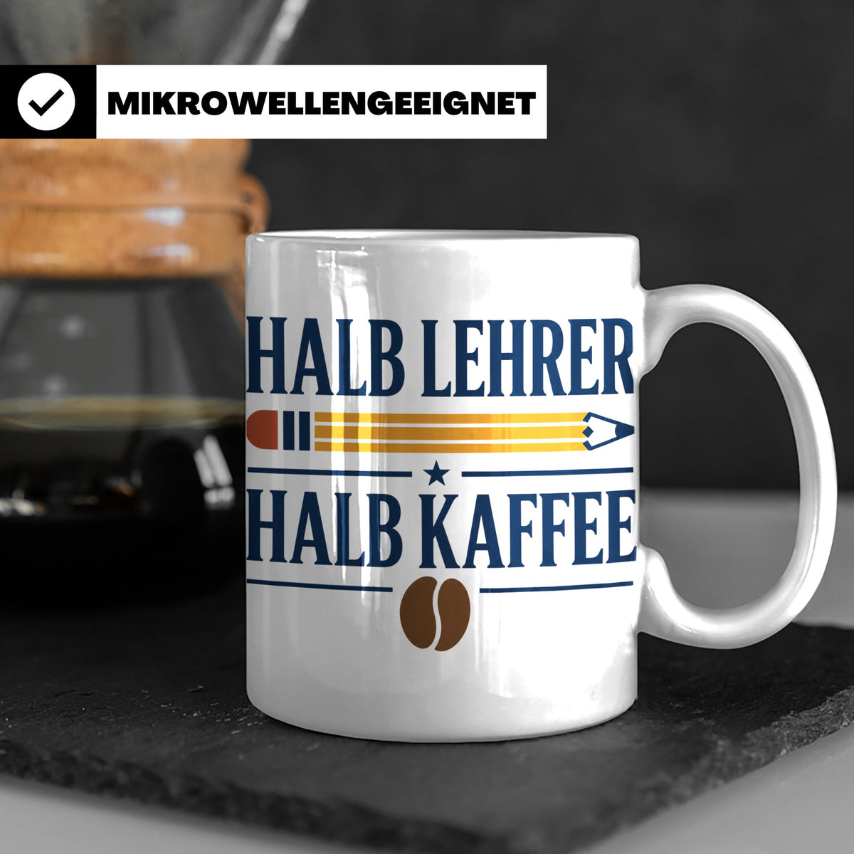 Lehrer Tasse mit Spruch Halb Lehrer Halb Kaffee | Lustige Ka – Weiß [farbe:weiß]