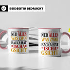 Schwäbische Tasse mit Spruch Ned alles was zwoi Backa hat |  – Rosa [farbe:rosa]