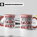 Boarisch Tasse mit Spruch Des is in meim Blut lustige Bayeri – Rot [farbe:rot]