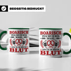 Boarisch Tasse mit Spruch Des is in meim Blut lustige Bayeri – Grün [farbe:grün]