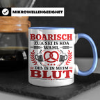 Boarisch Tasse mit Spruch Des is in meim Blut lustige Bayeri – Blau [farbe:blau]