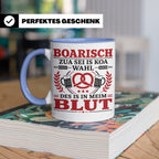 Boarisch Tasse mit Spruch Des is in meim Blut lustige Bayeri – Blau [farbe:blau]