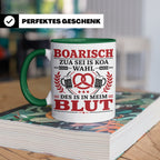 Boarisch Tasse mit Spruch Des is in meim Blut lustige Bayeri – Grün [farbe:grün]