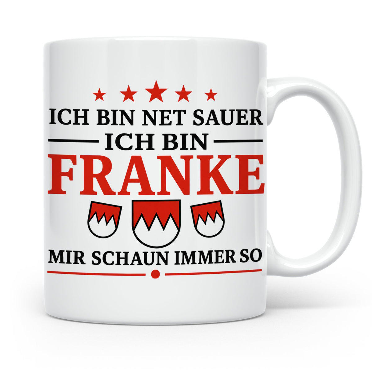 Franke Tasse mit Spruch Ich bin net sauer | Geschenk für Fra – Weiß [farbe:weiß]