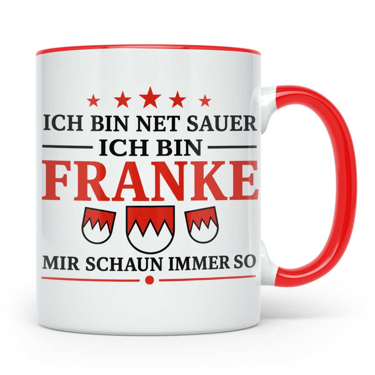 Franke Tasse mit Spruch Ich bin net sauer | Geschenk für Fra – Rot [farbe:rot]