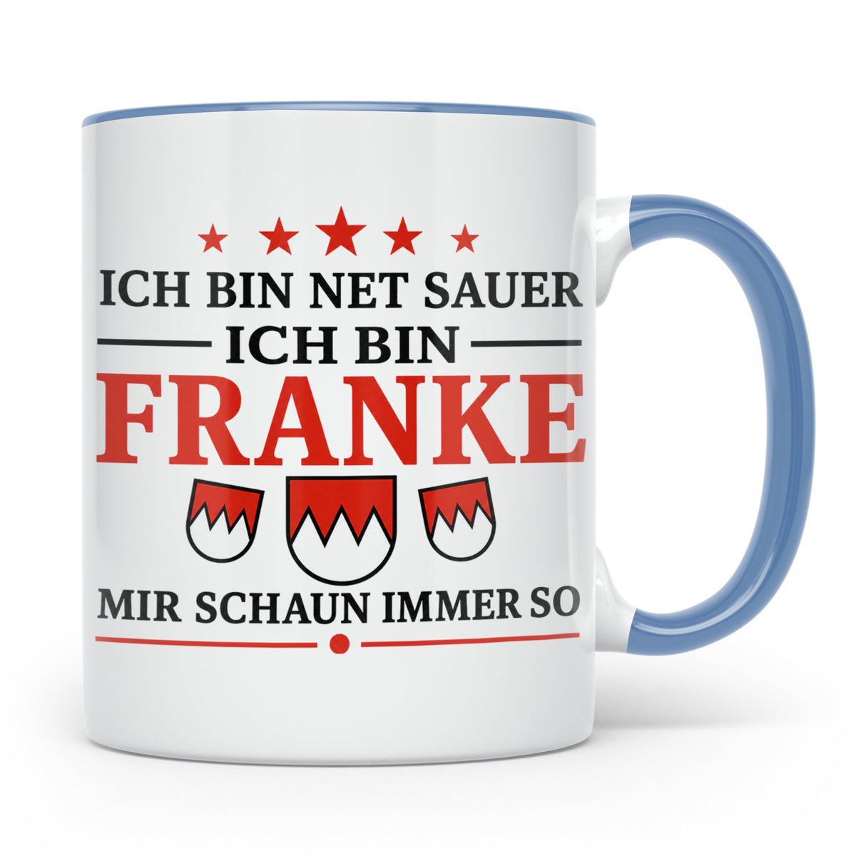 Franke Tasse mit Spruch Ich bin net sauer | Geschenk für Fra – Blau [farbe:blau]