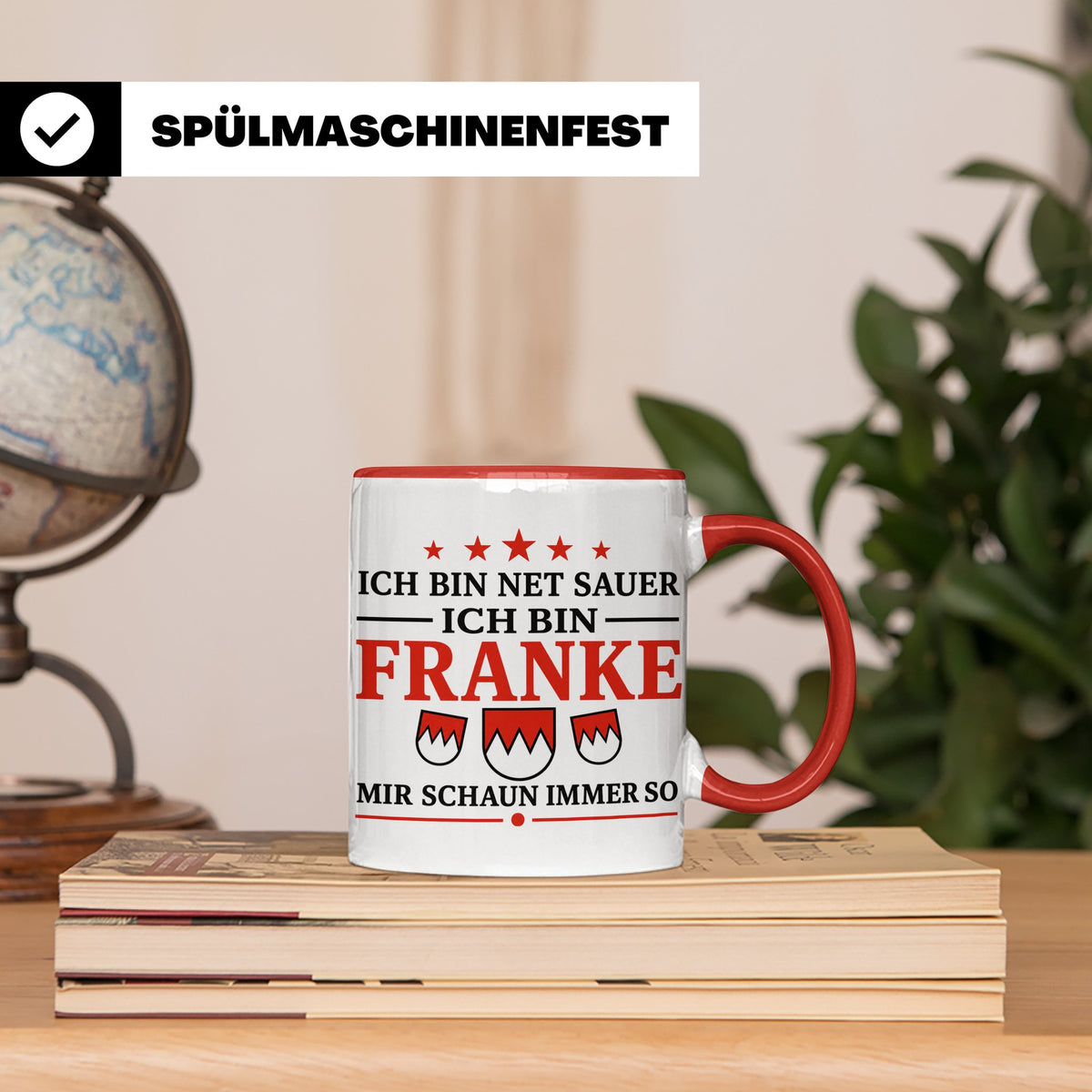 Franke Tasse mit Spruch Ich bin net sauer | Geschenk für Fra – Rot [farbe:rot]