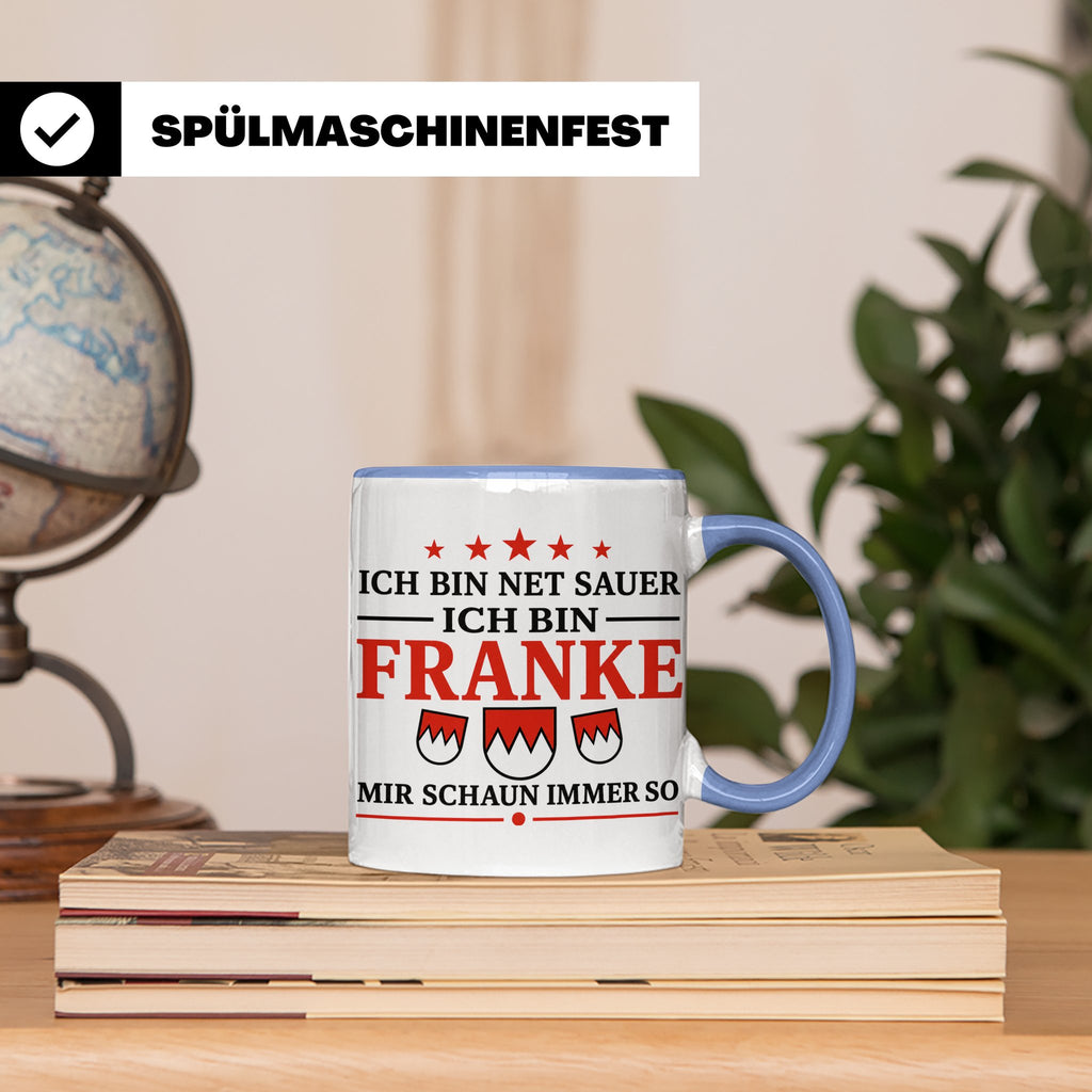 Franke Tasse mit Spruch Ich bin net sauer | Geschenk für Fra – Blau [farbe:blau]
