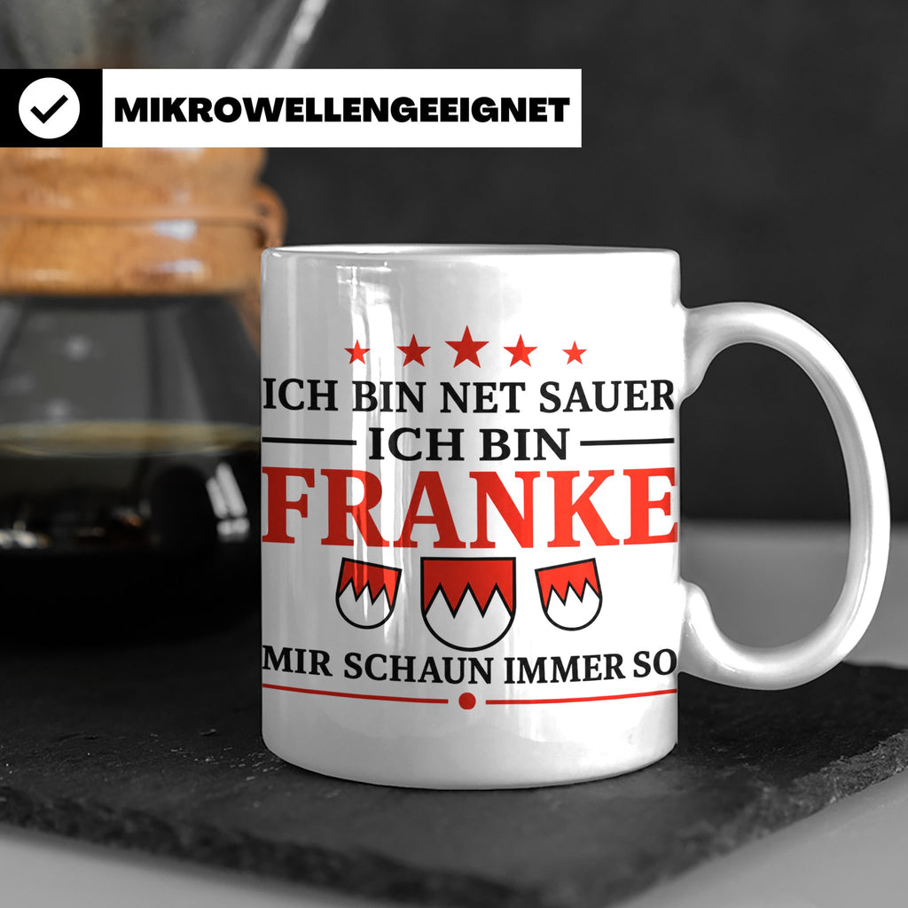 Franke Tasse mit Spruch Ich bin net sauer | Geschenk für Fra – Weiß [farbe:weiß]
