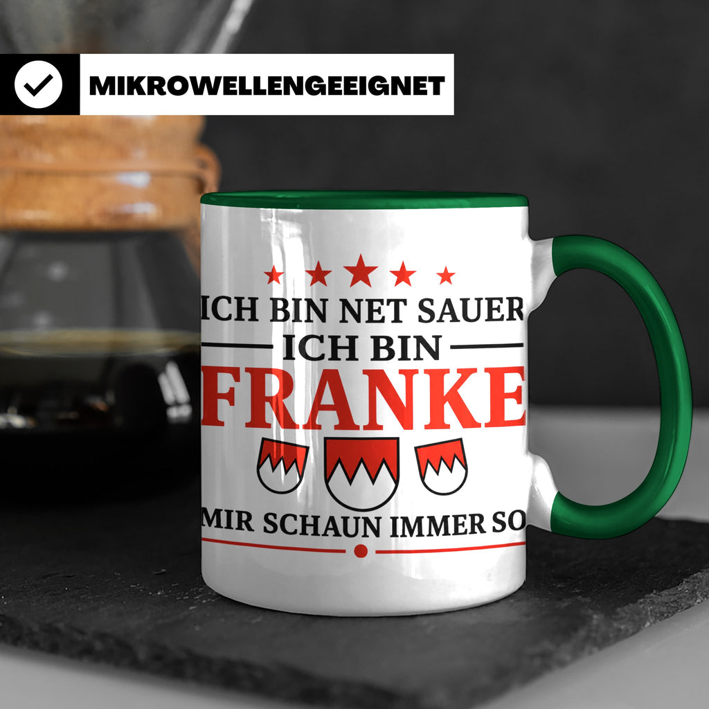 Franke Tasse mit Spruch Ich bin net sauer | Geschenk für Fra – Grün [farbe:grün]