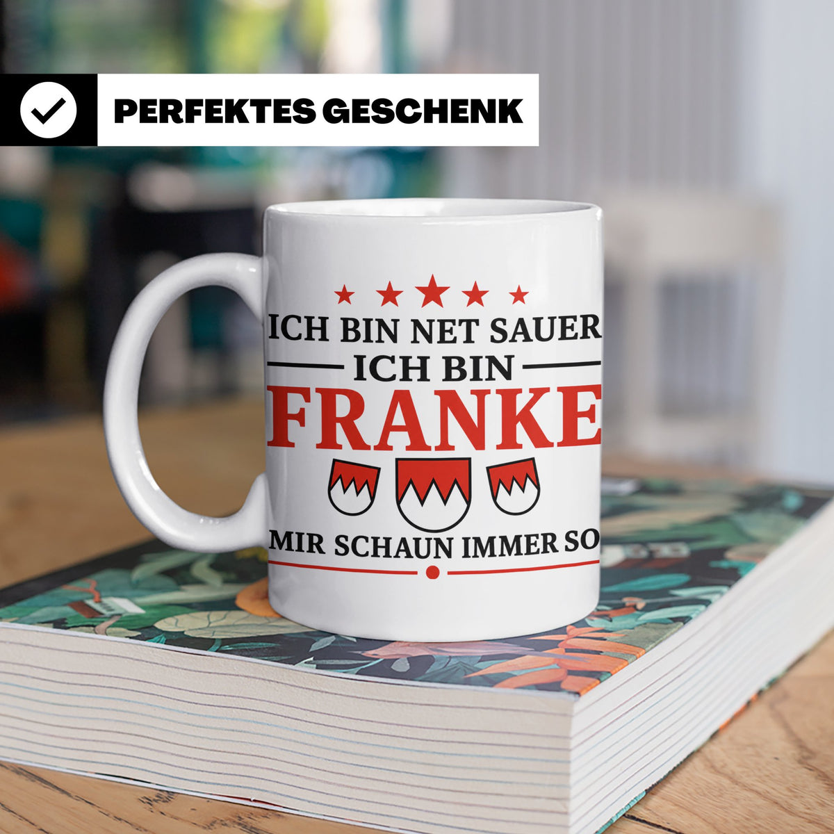 Franke Tasse mit Spruch Ich bin net sauer | Geschenk für Fra – Weiß [farbe:weiß]