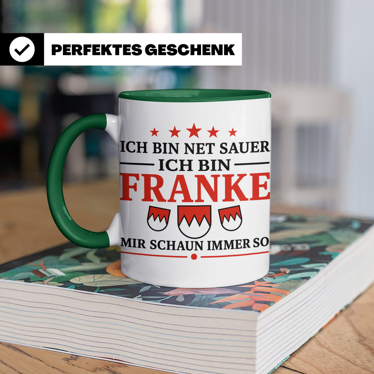 Franke Tasse mit Spruch Ich bin net sauer | Geschenk für Fra – Grün [farbe:grün]