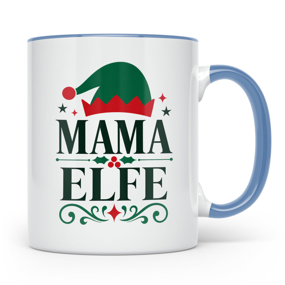 Mama Elfe Tasse lustig Spruch für Mutter Geschenkidee Famili – Blau [farbe:blau]
