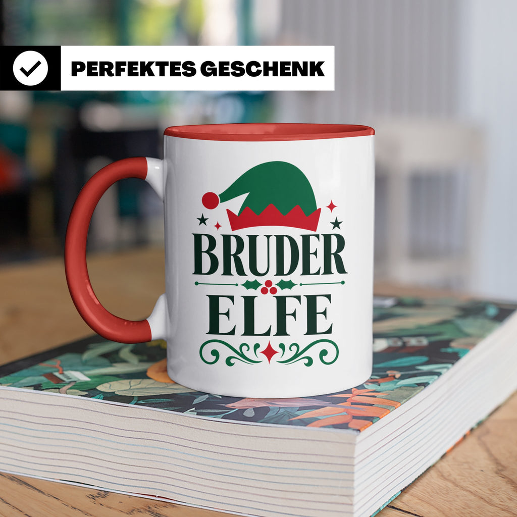 Bruder Elfe Tasse lustig Partnerlook für Brüder Familienoutf – Rot [farbe:rot]