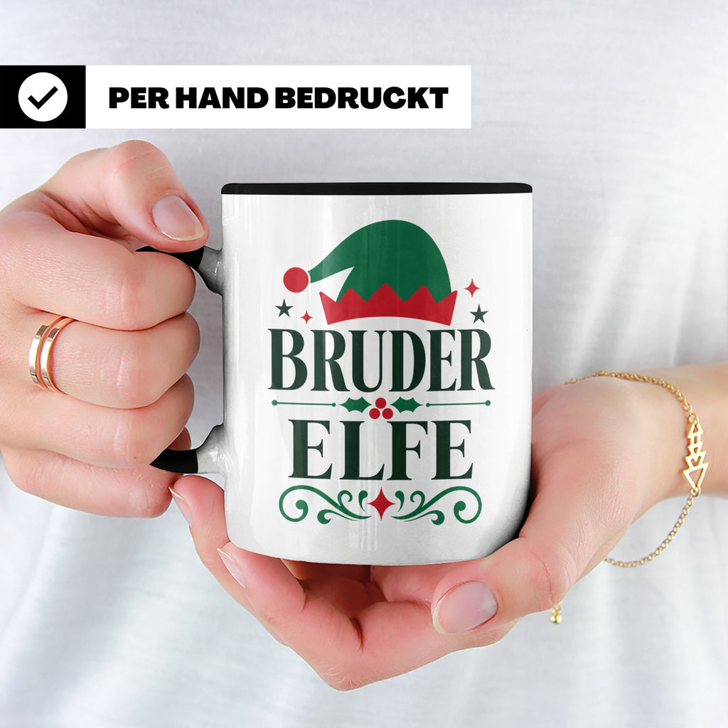 Bruder Elfe Tasse lustig Partnerlook für Brüder Familienoutf – Schwarz [farbe:schwarz]