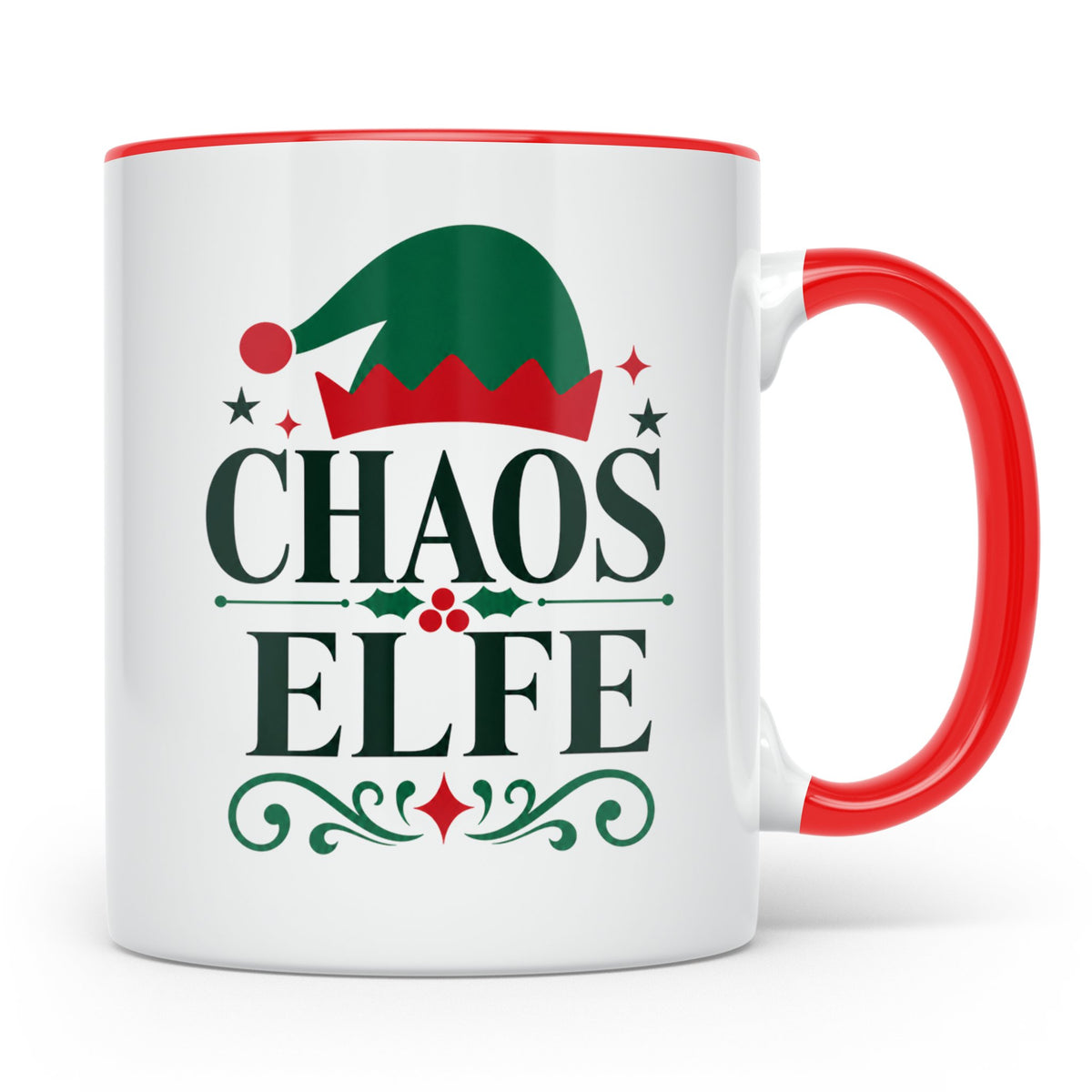 Chaos Elfe Tasse lustig für Familie Weihnachten Kaffeetasse  – Rot [farbe:rot]