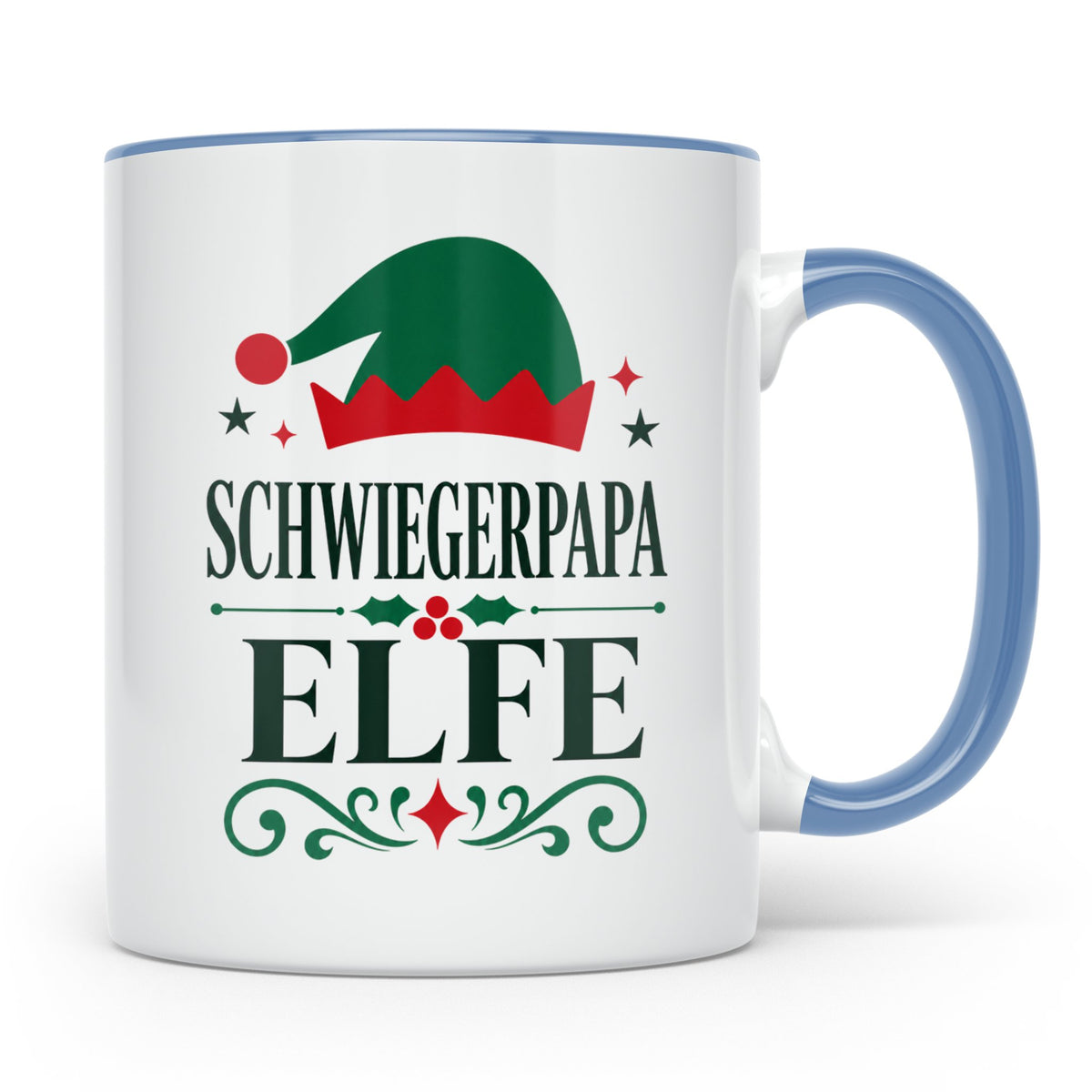 Schwiegerpapa Elfe Tasse lustiger Spruch Kaffeetasse Geschen – Blau [farbe:blau]