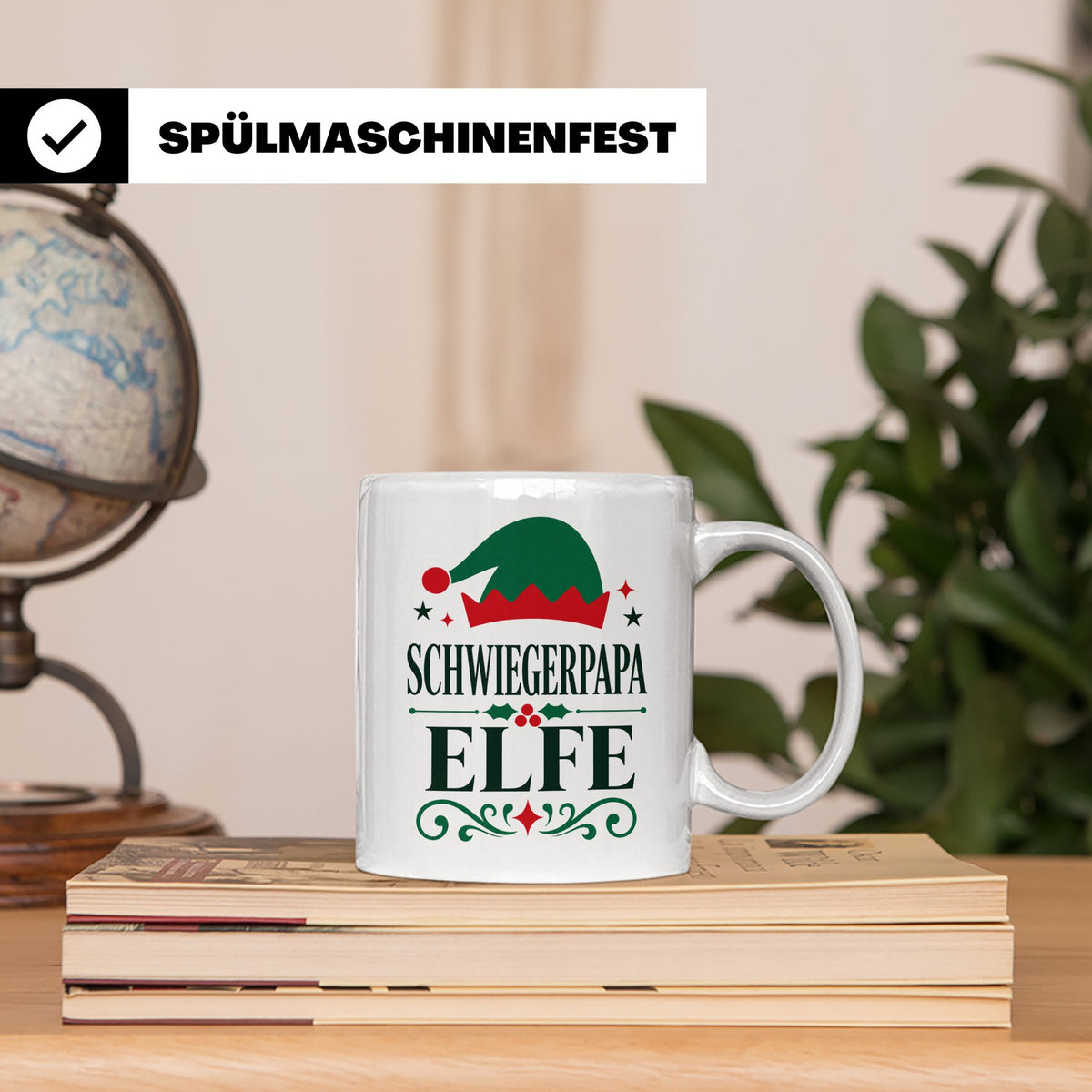Schwiegerpapa Elfe Tasse lustiger Spruch Kaffeetasse Geschen – Weiß [farbe:weiß]