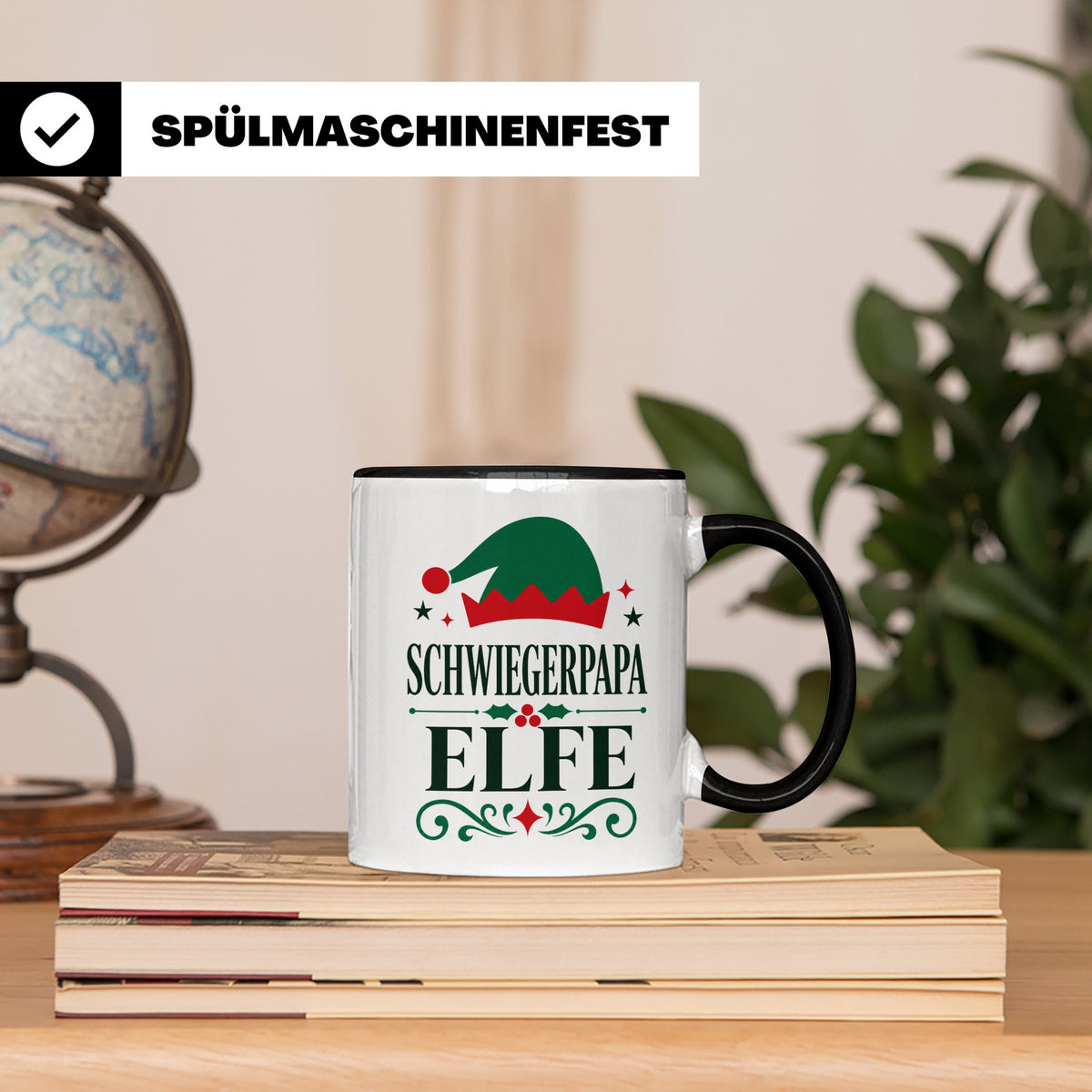 Schwiegerpapa Elfe Tasse lustiger Spruch Kaffeetasse Geschen – Schwarz [farbe:schwarz]
