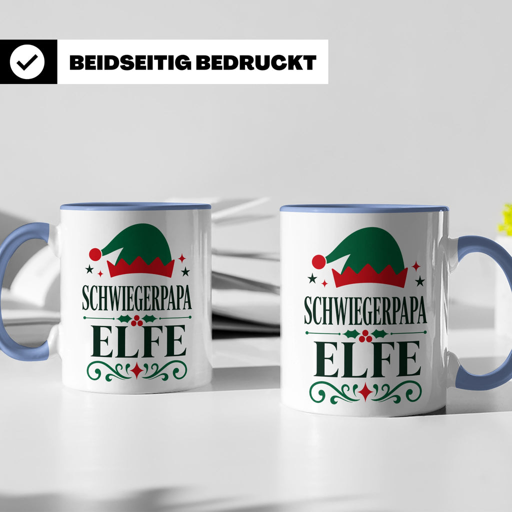 Schwiegerpapa Elfe Tasse lustiger Spruch Kaffeetasse Geschen – Blau [farbe:blau]