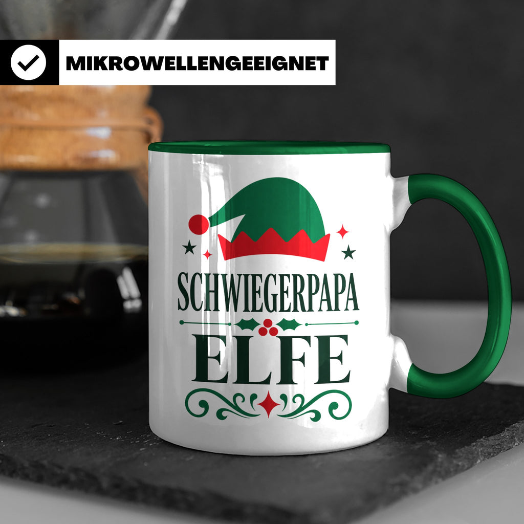 Schwiegerpapa Elfe Tasse lustiger Spruch Kaffeetasse Geschen – Grün [farbe:grün]