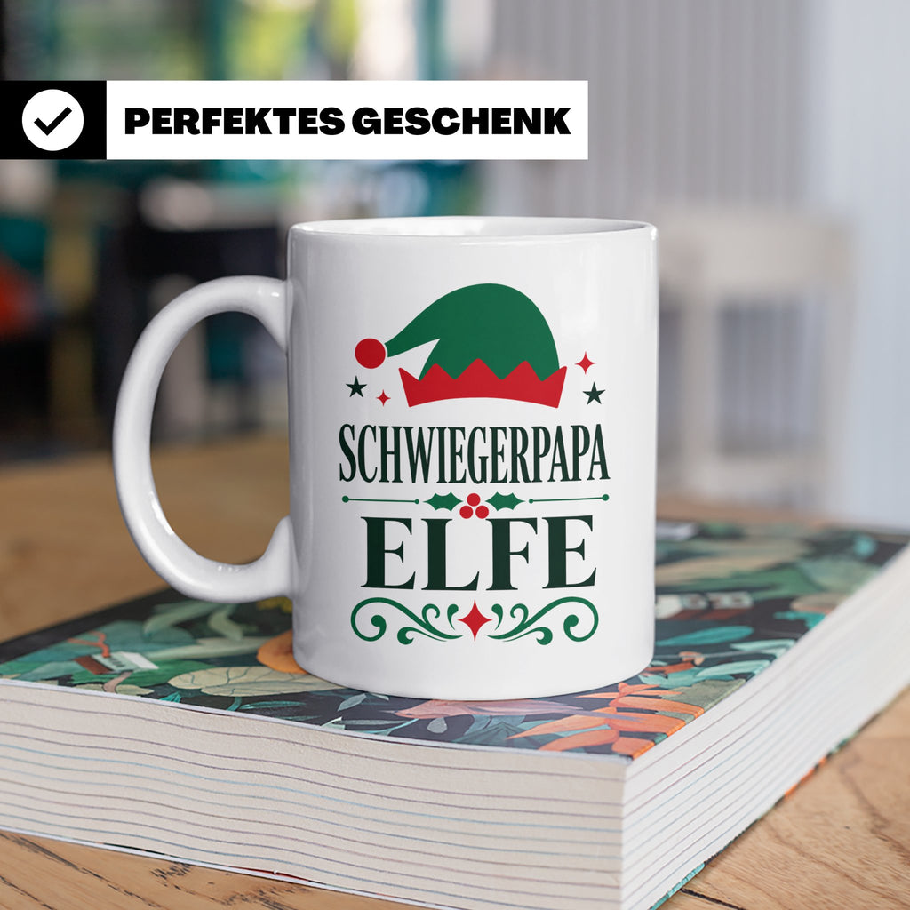 Schwiegerpapa Elfe Tasse lustiger Spruch Kaffeetasse Geschen – Weiß [farbe:weiß]
