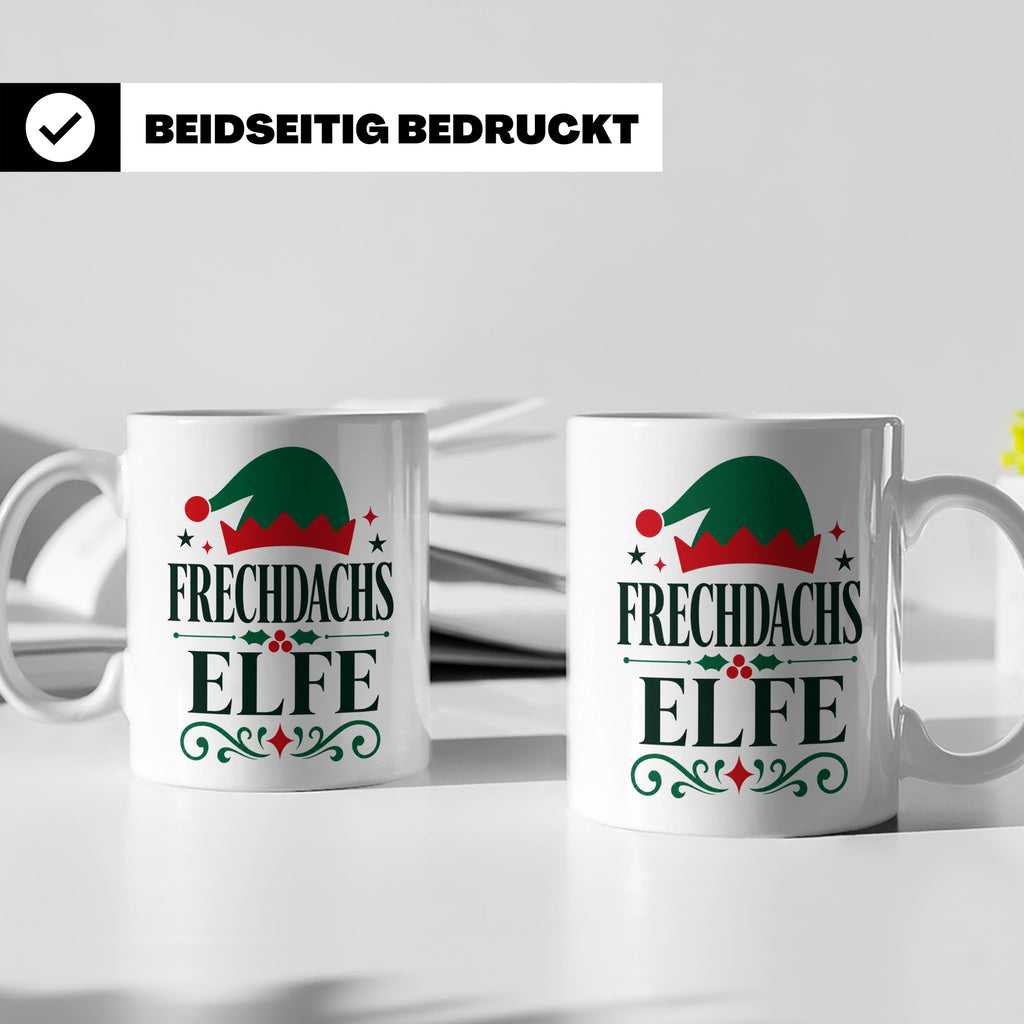 Frechdachs Elfe Tasse lustiger Spruch Weihnachten Wichtel Ge – Weiß [farbe:weiß]