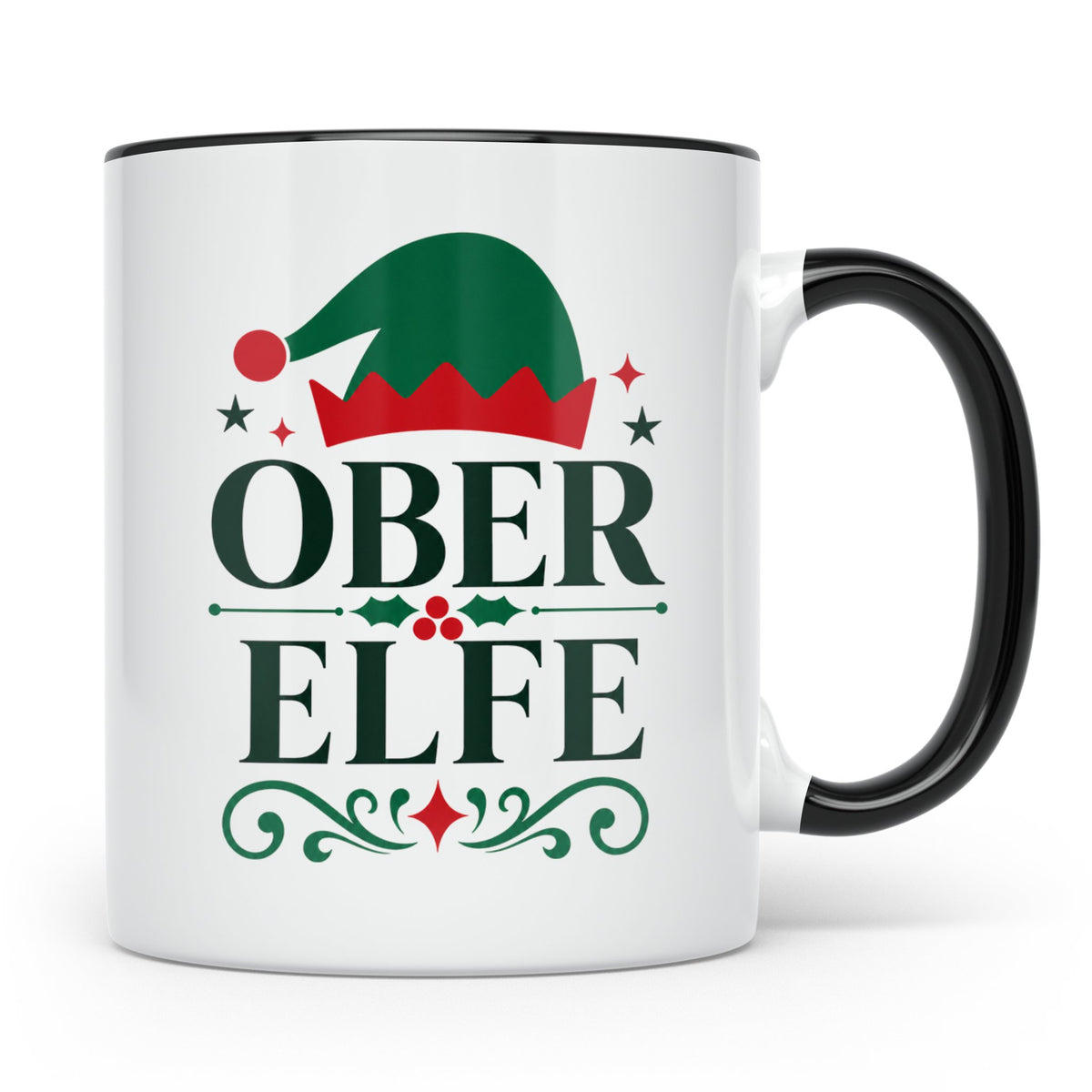 Ober Elfe Tasse lustig für Familie & Chef, Weihnachtsoutfit  – Schwarz [farbe:schwarz]