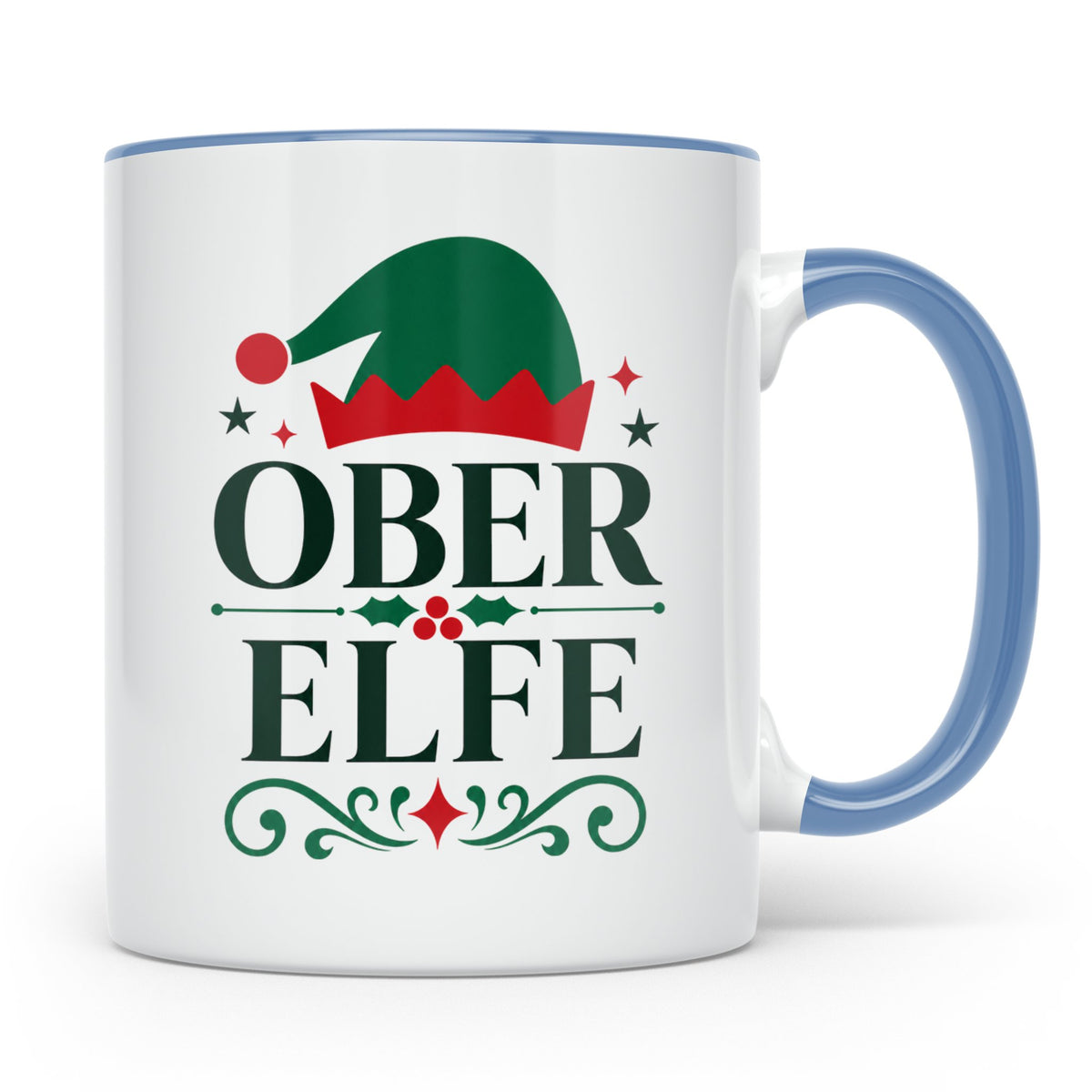 Ober Elfe Tasse lustig für Familie & Chef, Weihnachtsoutfit  – Blau [farbe:blau]