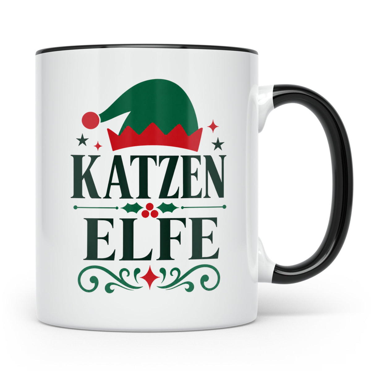 Katzen Elfe Tasse für Katzenliebhaber | Lustiger Spruch Weih – Schwarz [farbe:schwarz]