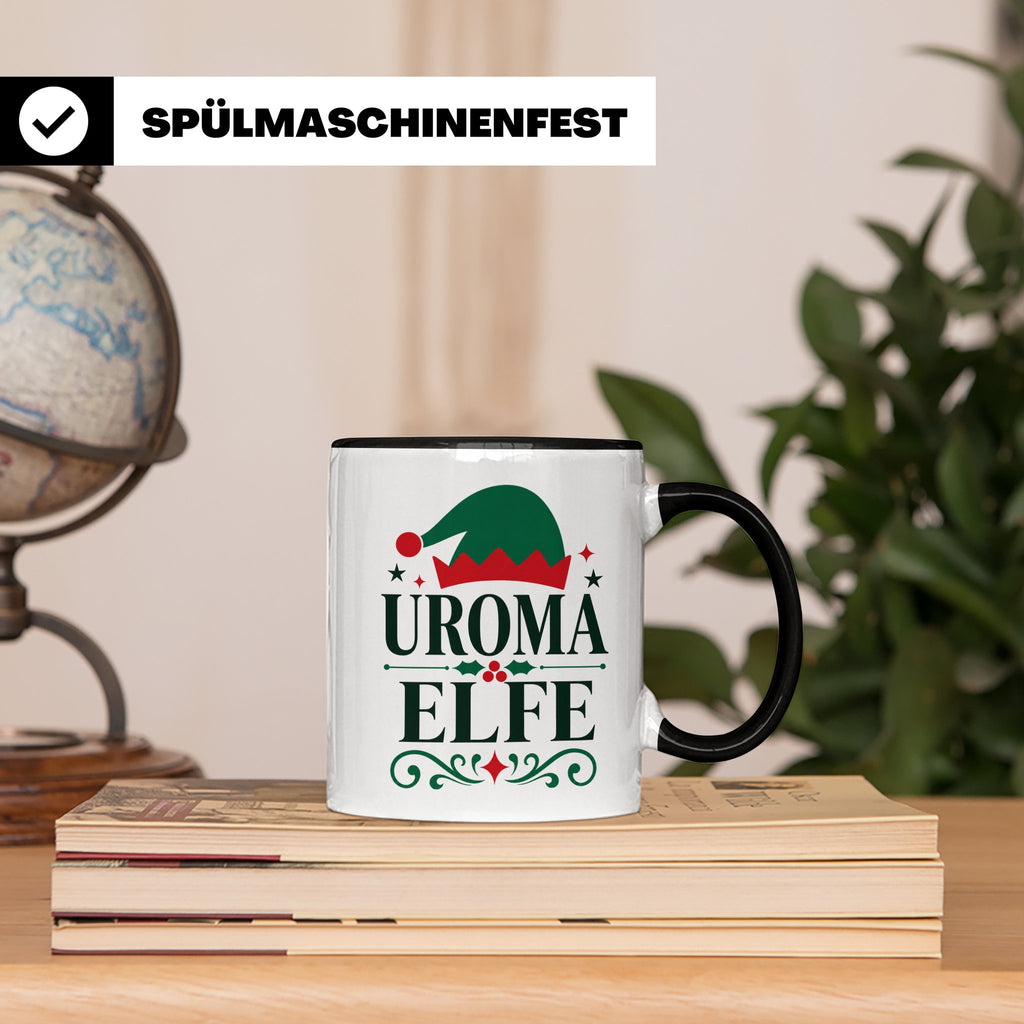 Uroma Elfe Tasse lustig Weihnachts Partnerlook Familie Gesch – Schwarz [farbe:schwarz]
