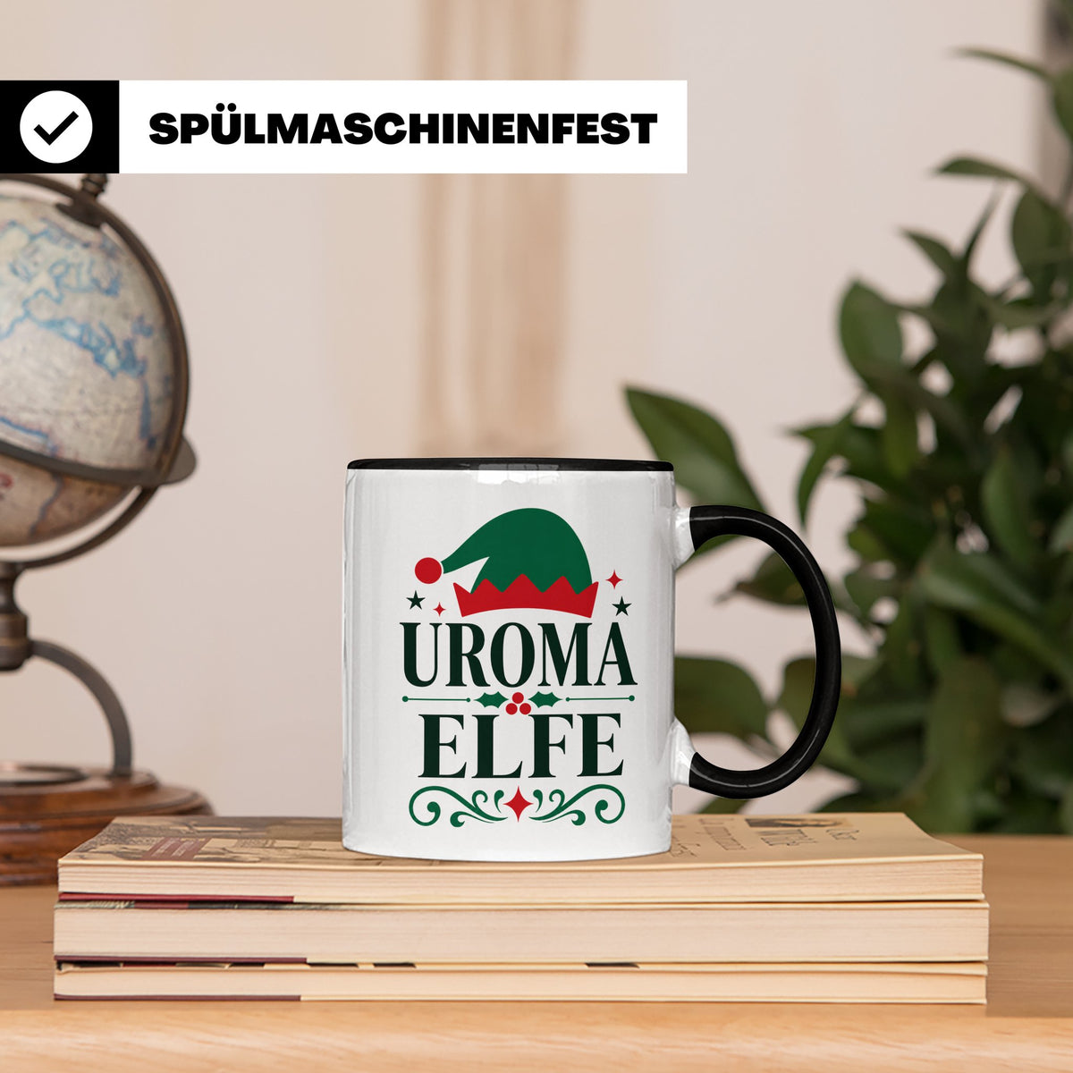 Uroma Elfe Tasse lustig Weihnachts Partnerlook Familie Gesch – Schwarz [farbe:schwarz]
