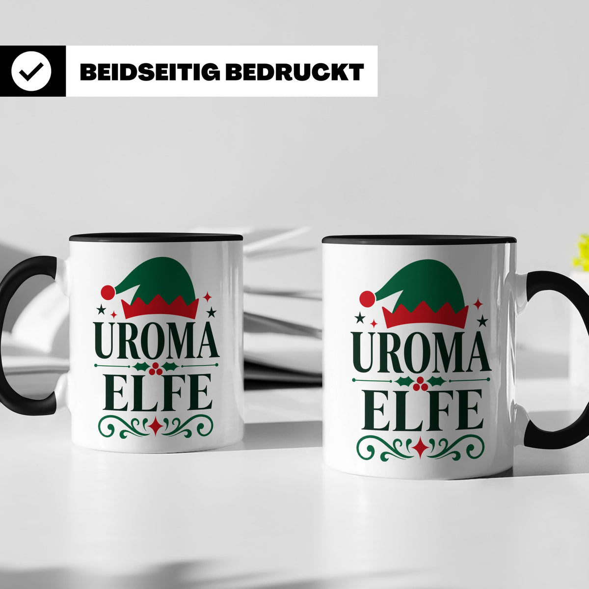 Uroma Elfe Tasse lustig Weihnachts Partnerlook Familie Gesch – Schwarz [farbe:schwarz]