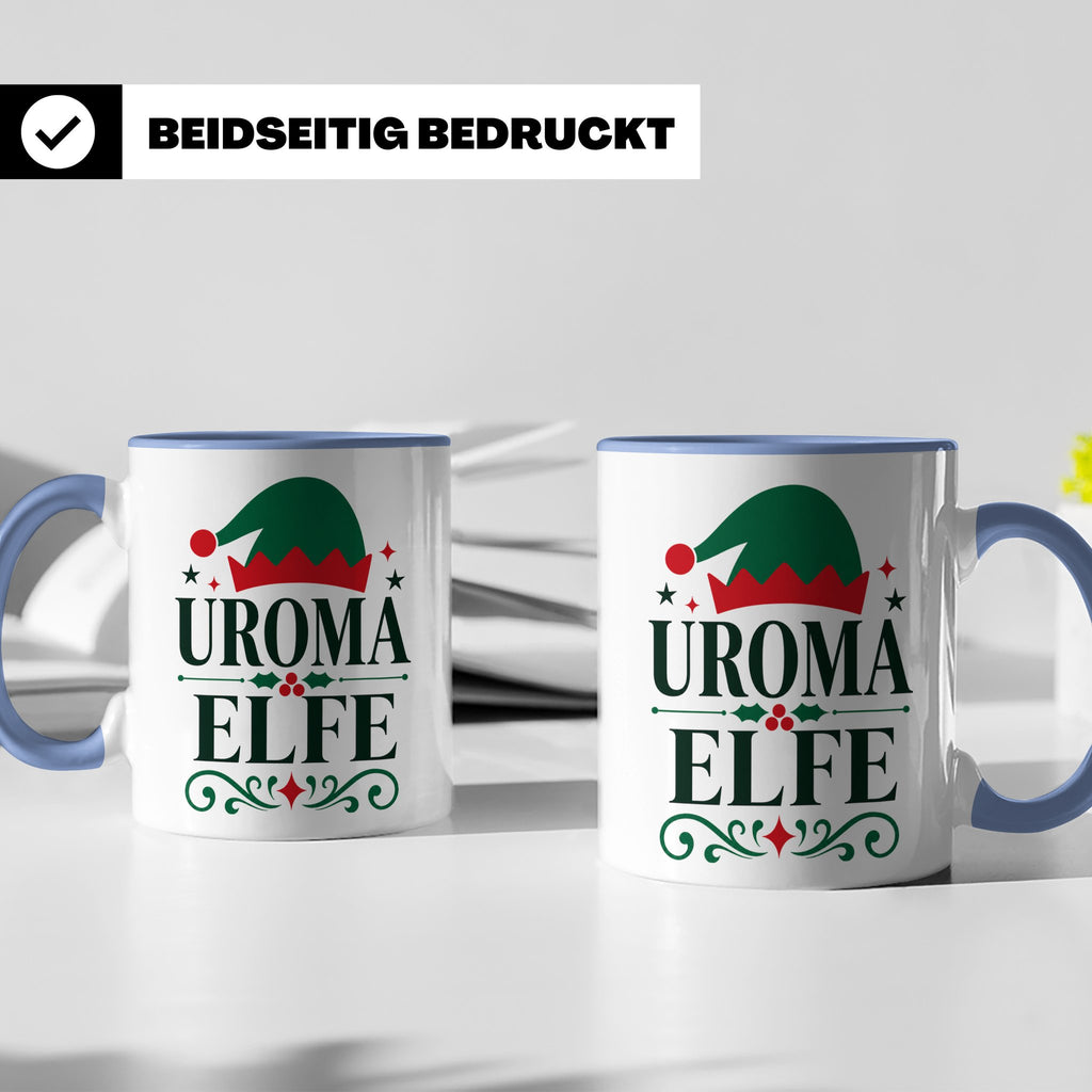 Uroma Elfe Tasse lustig Weihnachts Partnerlook Familie Gesch – Blau [farbe:blau]