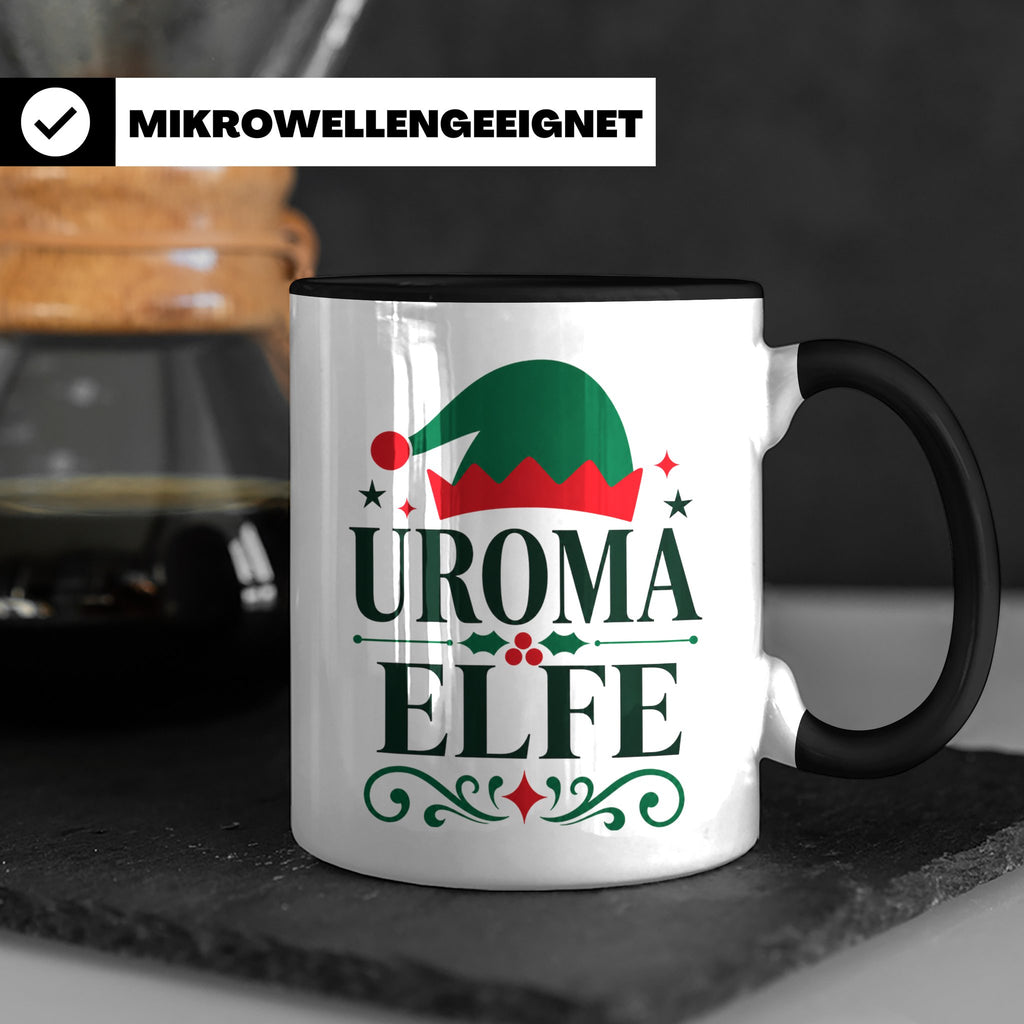 Uroma Elfe Tasse lustig Weihnachts Partnerlook Familie Gesch – Schwarz [farbe:schwarz]