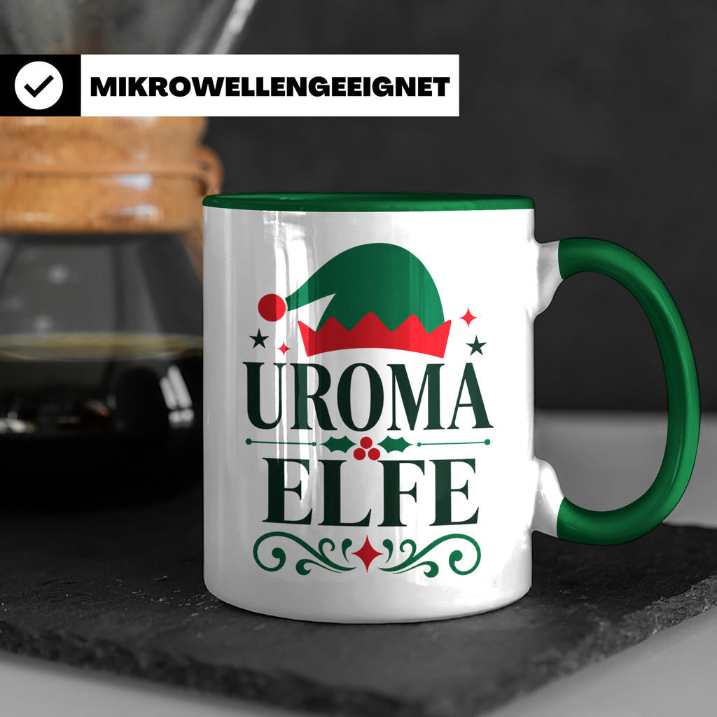 Uroma Elfe Tasse lustig Weihnachts Partnerlook Familie Gesch – Grün [farbe:grün]