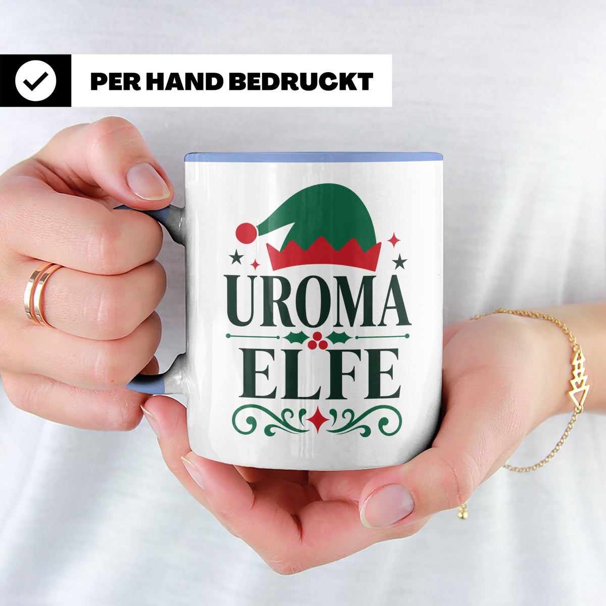Uroma Elfe Tasse lustig Weihnachts Partnerlook Familie Gesch – Blau [farbe:blau]