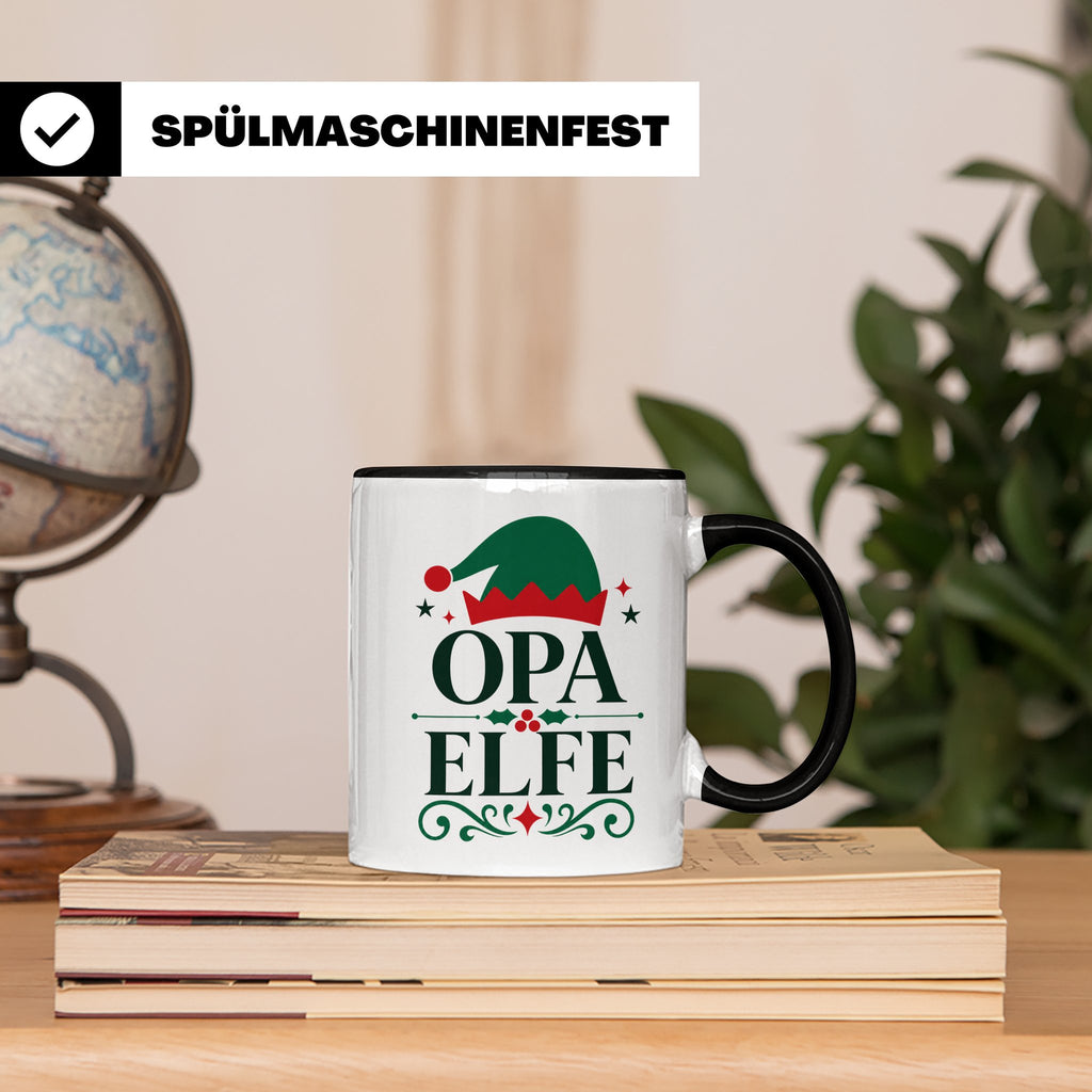 Opa Elfe Tasse lustig Großvater Spruch Kaffeetasse Geschenki – Schwarz [farbe:schwarz]