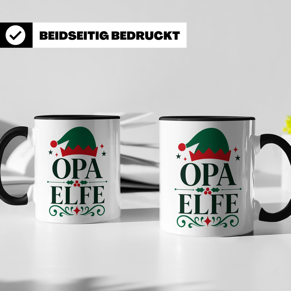Opa Elfe Tasse lustig Großvater Spruch Kaffeetasse Geschenki – Schwarz [farbe:schwarz]