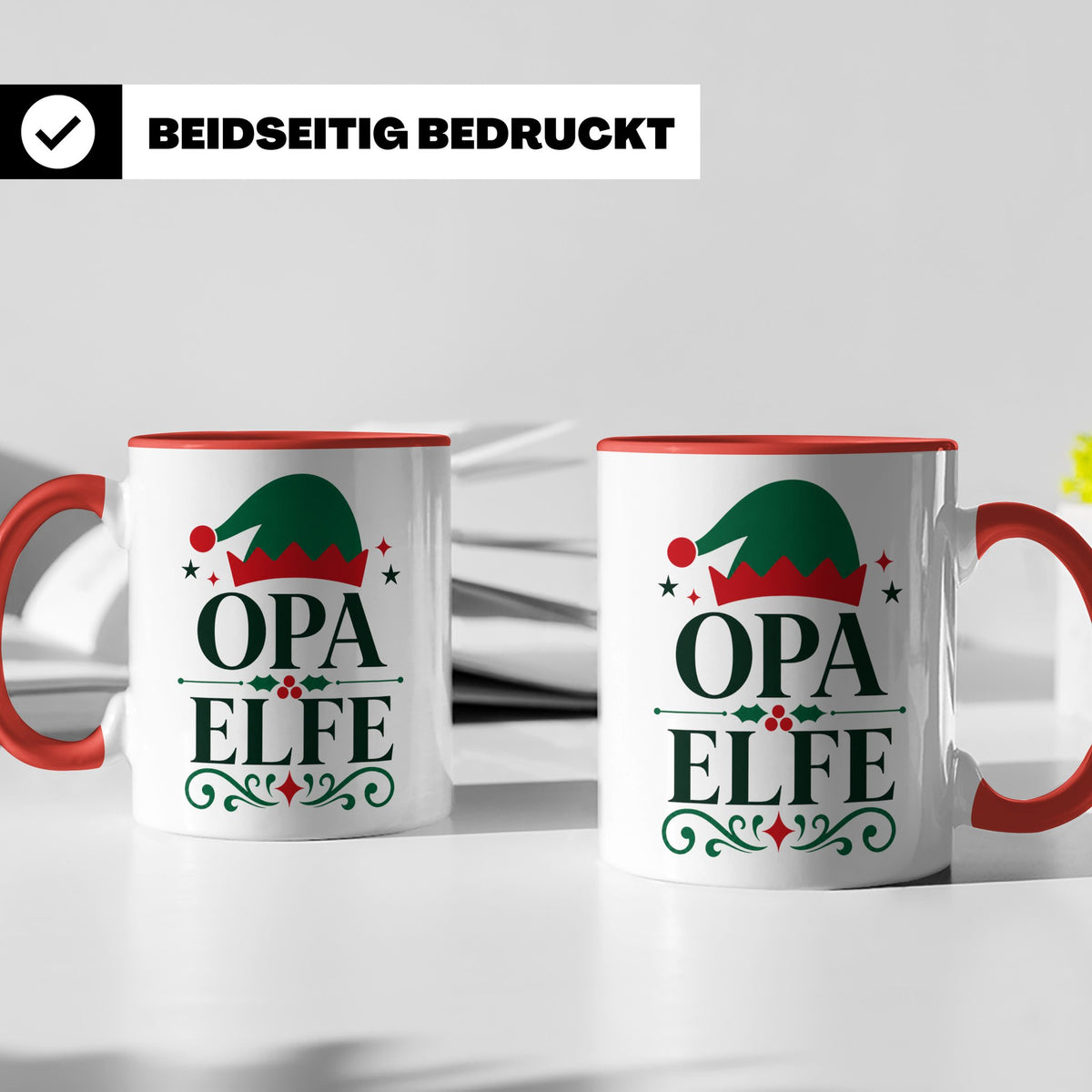 Opa Elfe Tasse lustig Großvater Spruch Kaffeetasse Geschenki – Rot [farbe:rot]