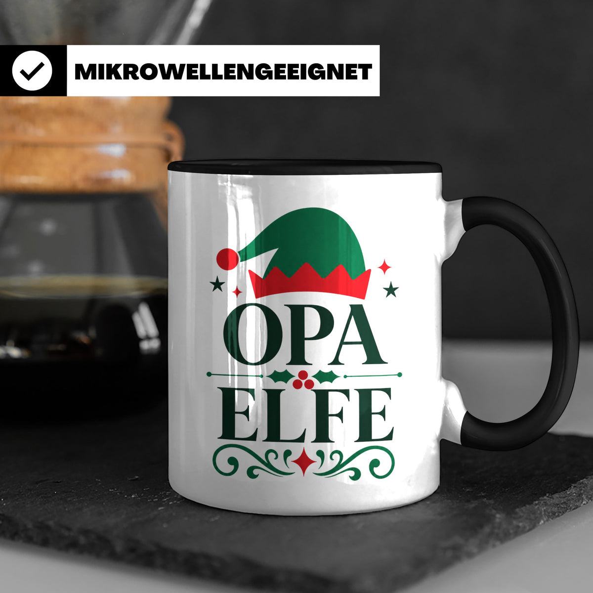 Opa Elfe Tasse lustig Großvater Spruch Kaffeetasse Geschenki – Schwarz [farbe:schwarz]