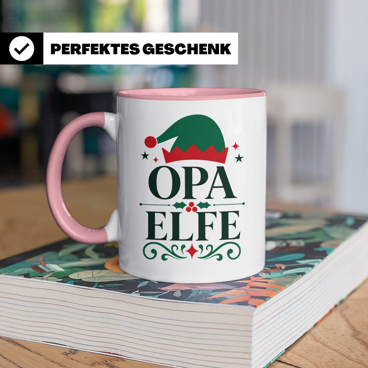 Opa Elfe Tasse lustig Großvater Spruch Kaffeetasse Geschenki – Rosa [farbe:rosa]